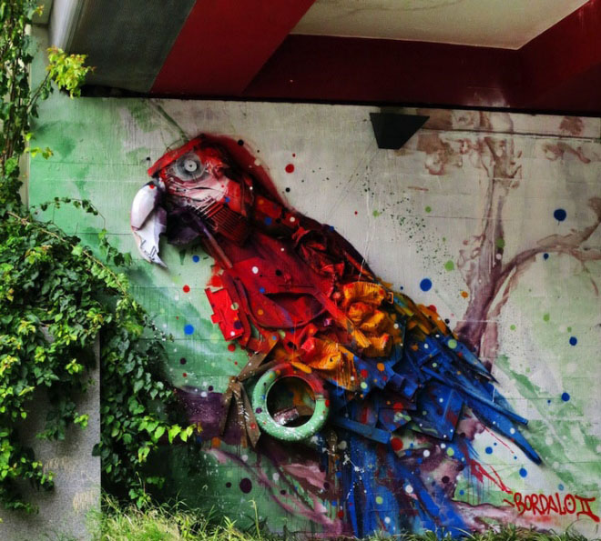parrot street art by bordalo