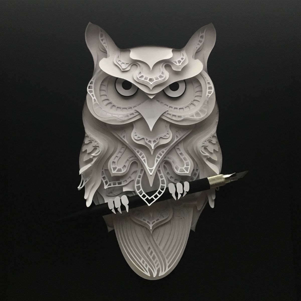 paper sculpture art owl patrick cabral