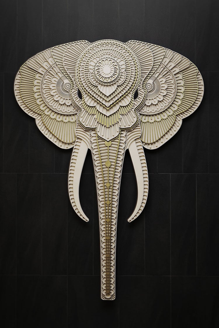 paper sculpture art elephant dressed patrick cabral