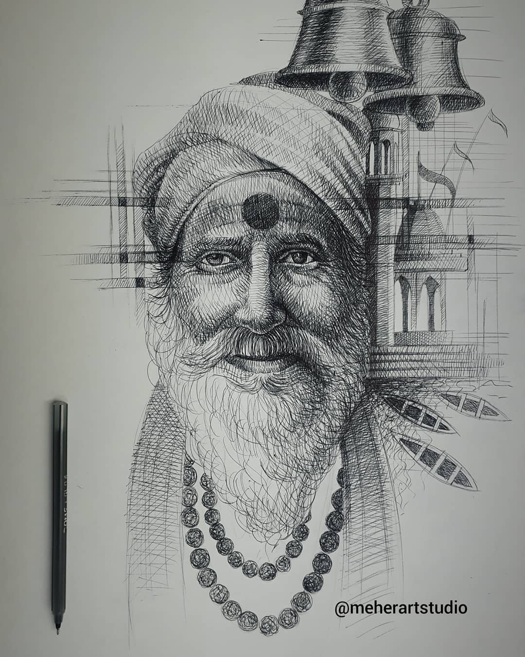 creative pen drawing old man premraj meher