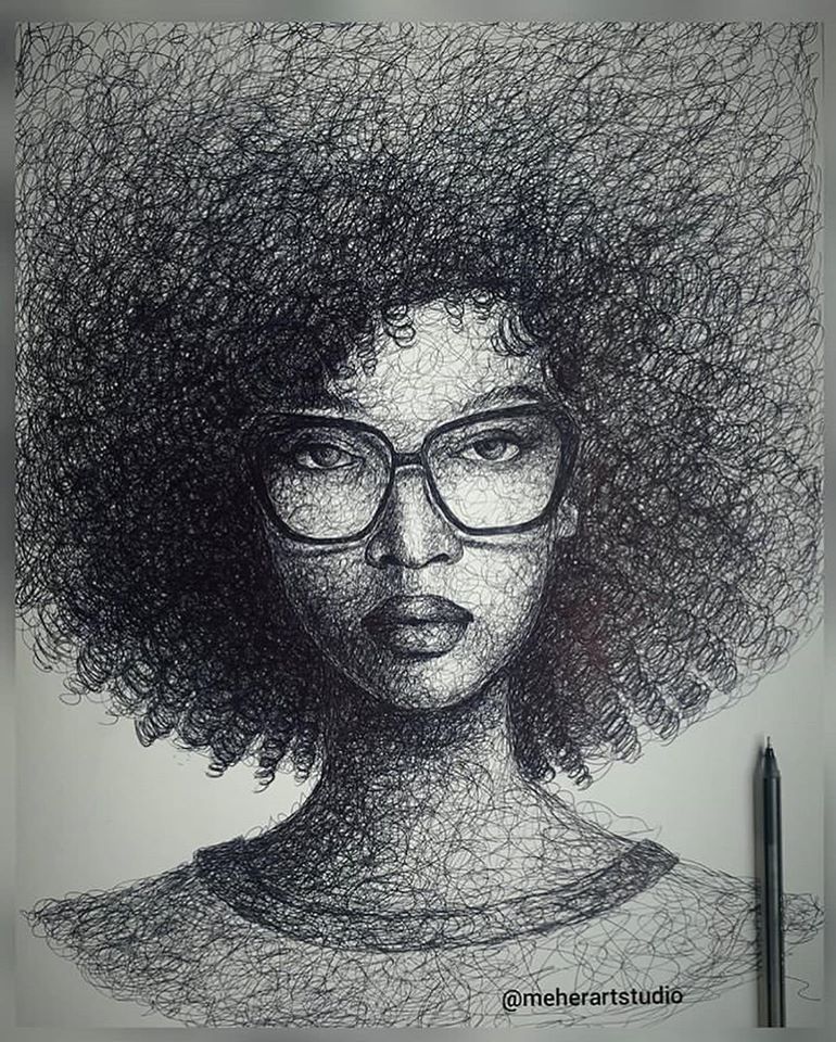 creative pen drawing girl premraj meher