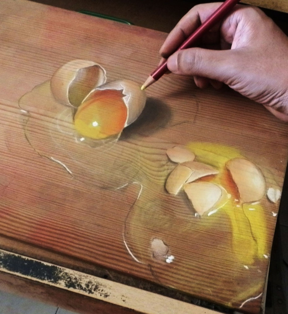 hyper realistic color pencil drawing egg by ivan hoo