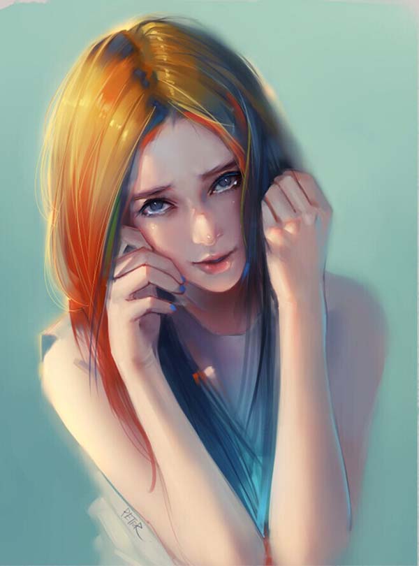 digital painting pretty girl by xiao ji