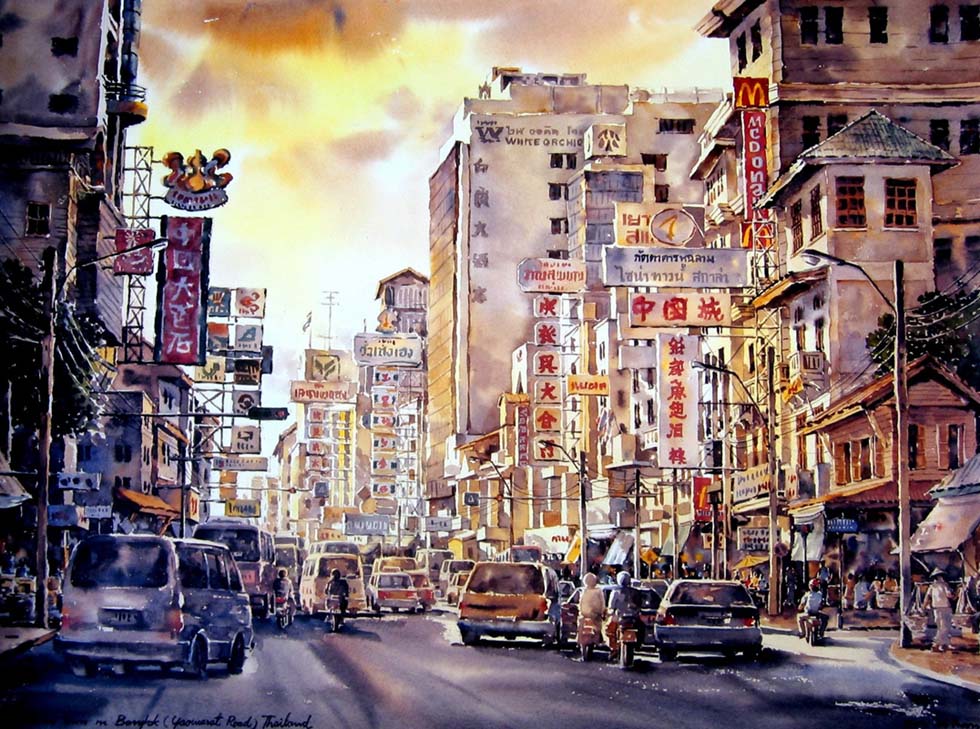 6 watercolor painting city by thanakorn chaijinda