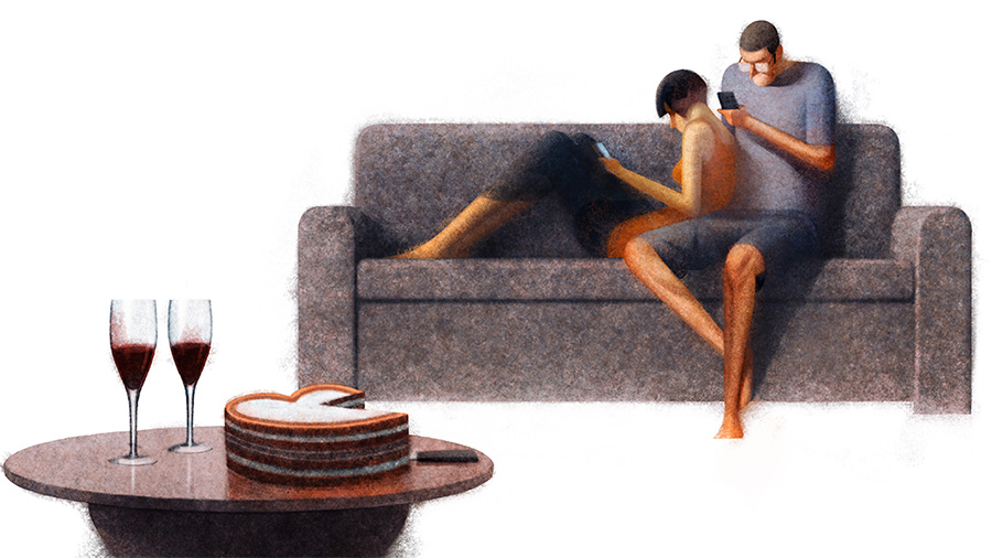 creative artwork illustration couples cellphones by sukanto debnath
