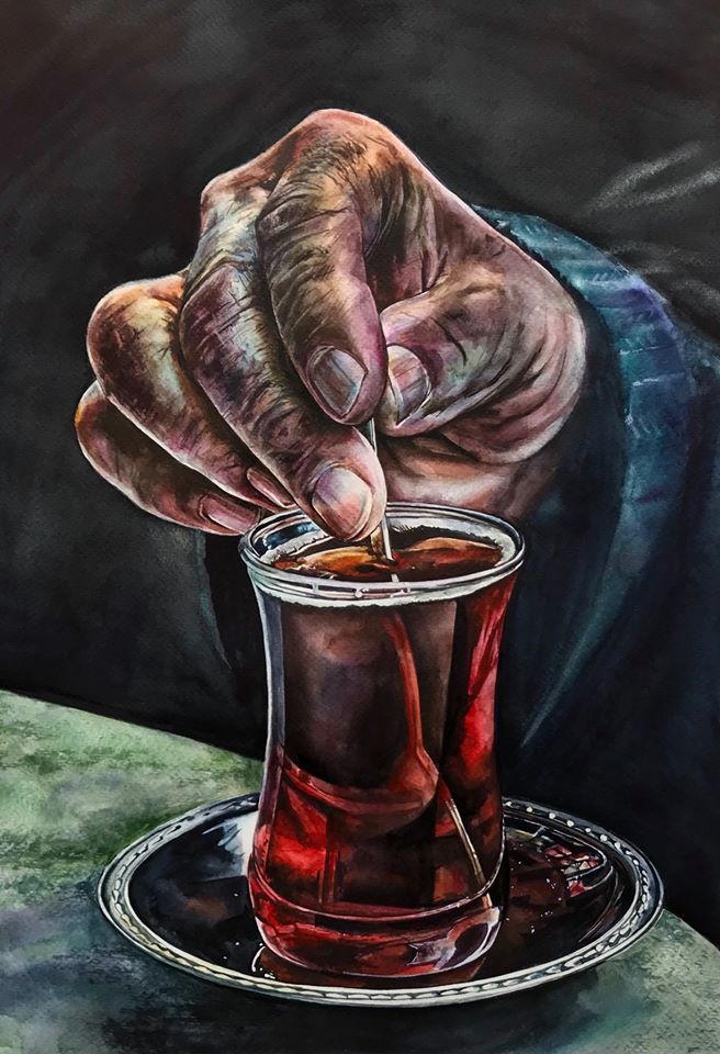 hyper realistic watercolor painting juice by elena van gelder