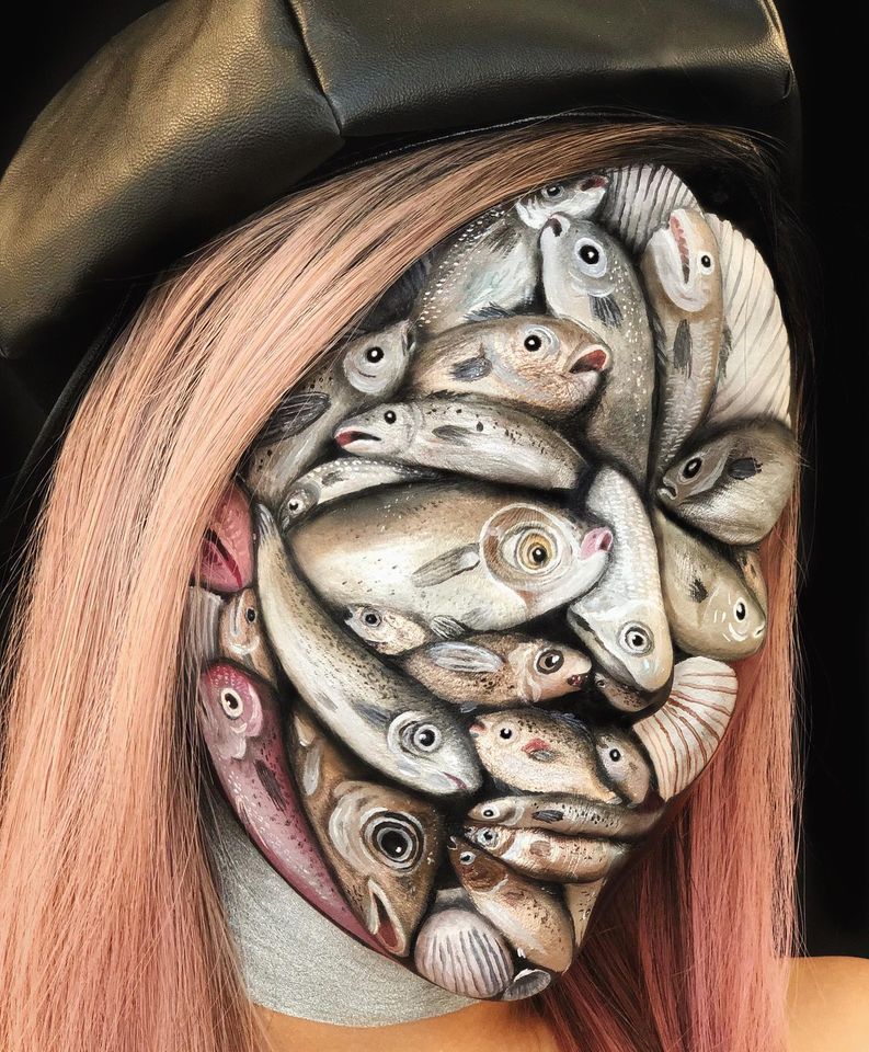 body painting art face fishes by mimi choi