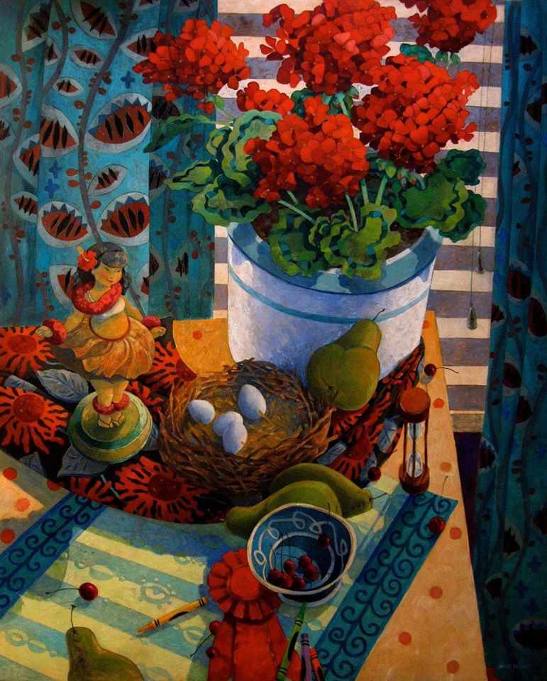 oil painting vase flowers by david galchutt