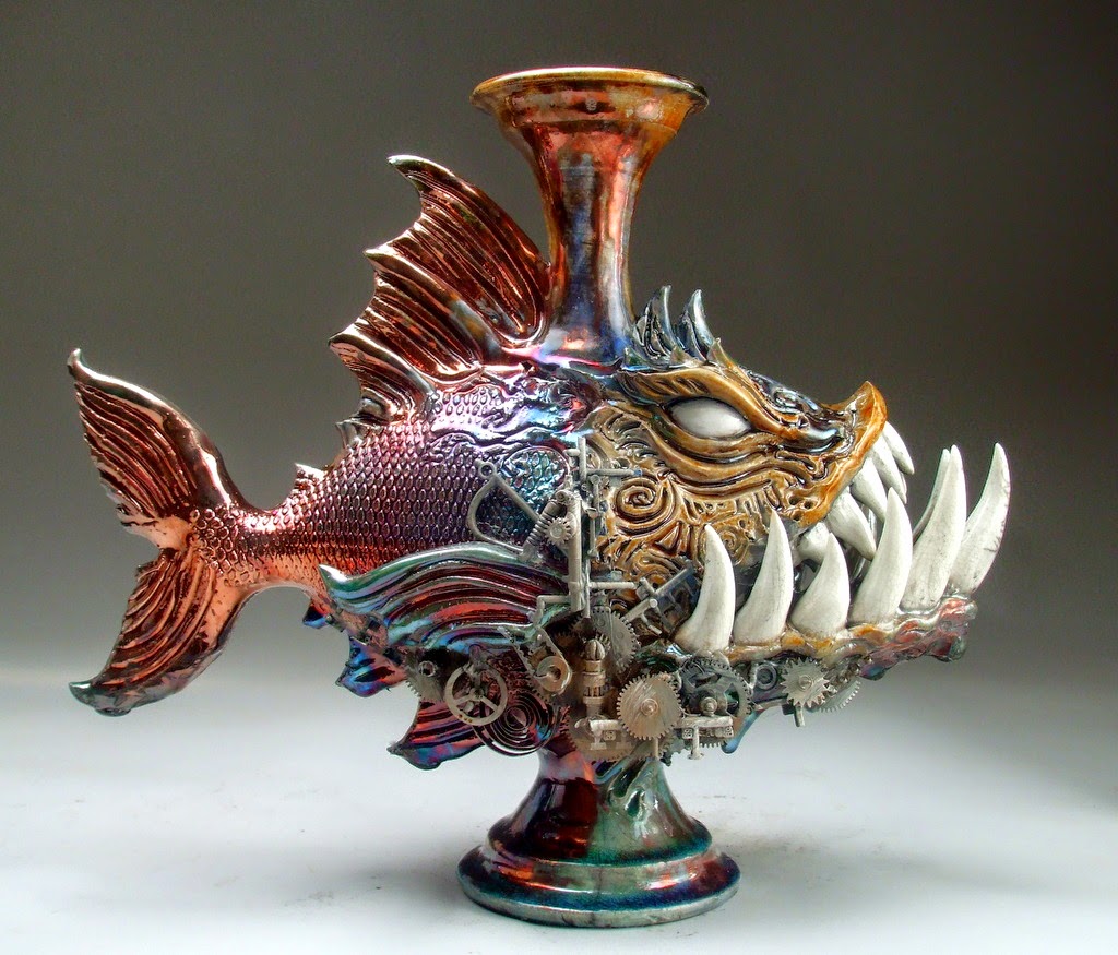 ceramic sculpture piranha jug by mitchell grafton