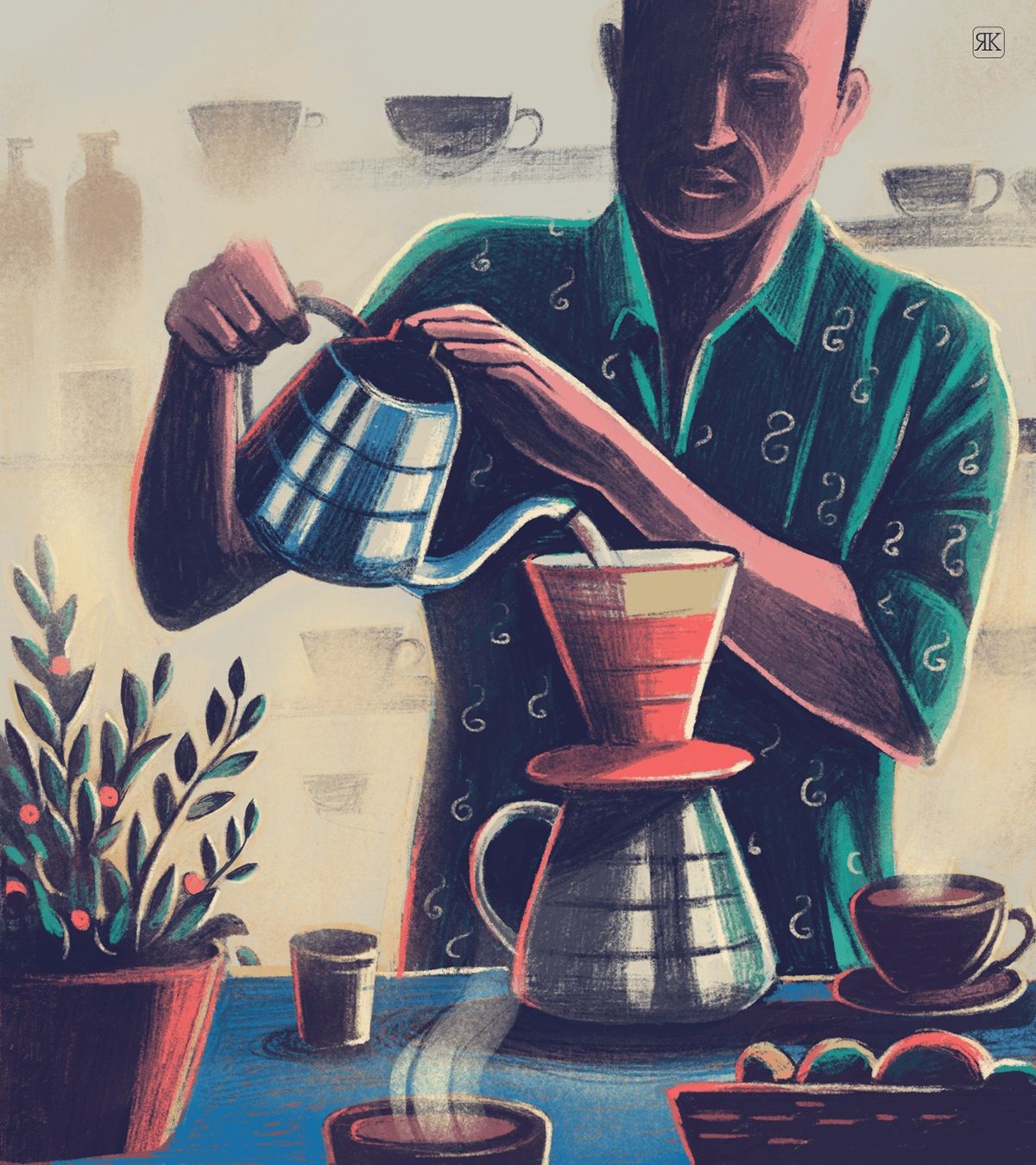 digital illustration tea maker by ranganath krishnamani