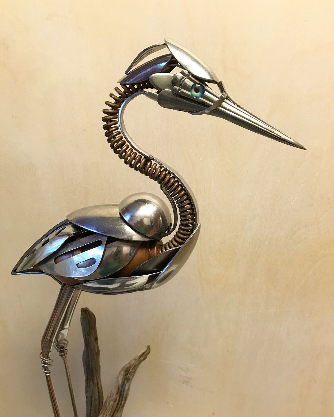 scrap metal sculpture bird crane by matt wilson