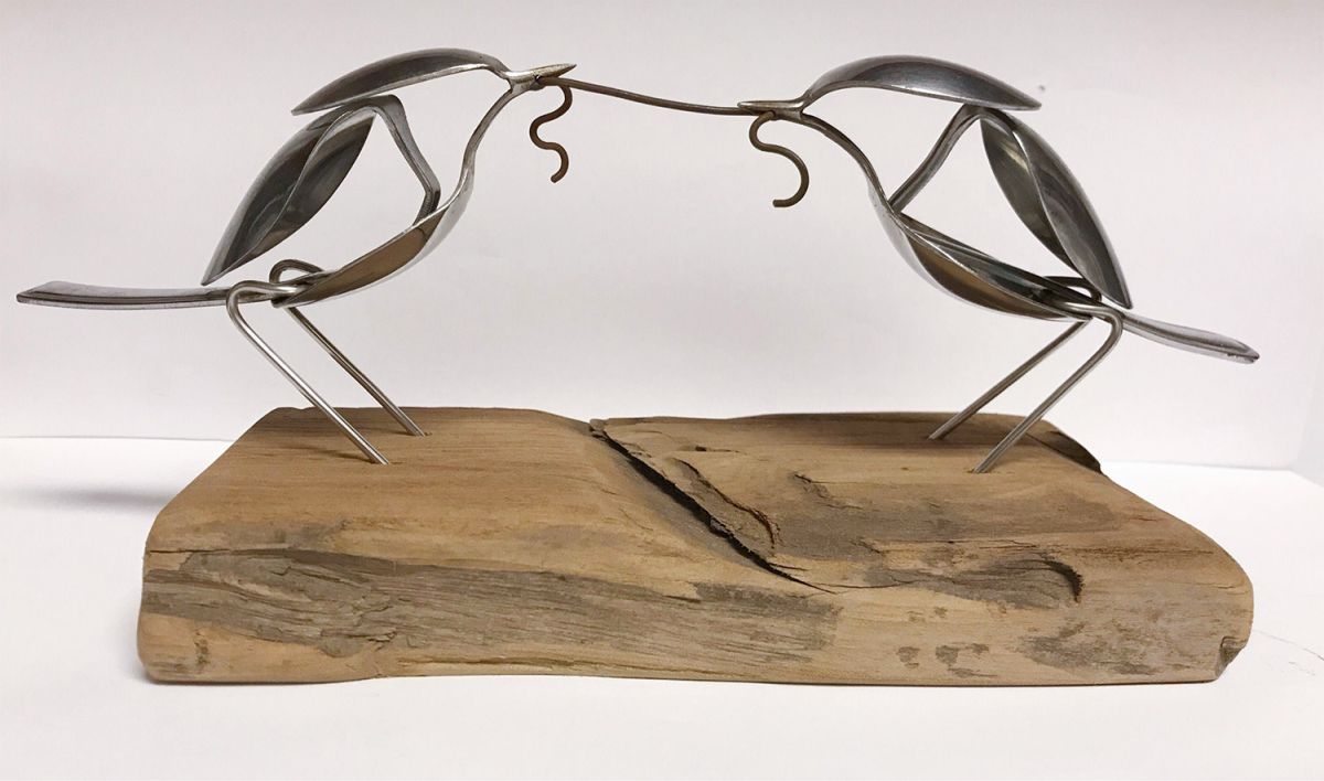 scrap metal sculpture bird food by matt wilson