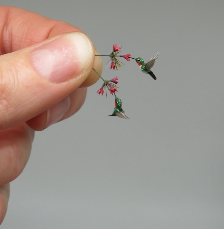 miniature polymer clay sculpture humming bird by fanni sandor