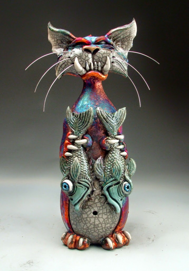 2 ceramic sculpture catch fish jug by mitchell grafton
