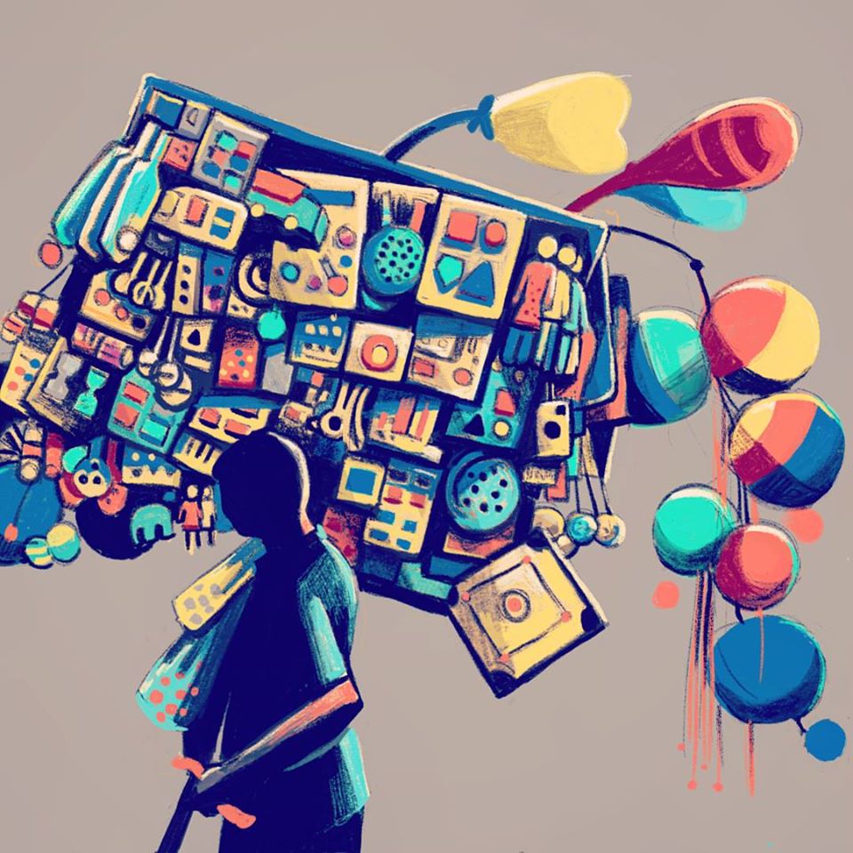digital illustration balloon seller by ranganath krishnamani