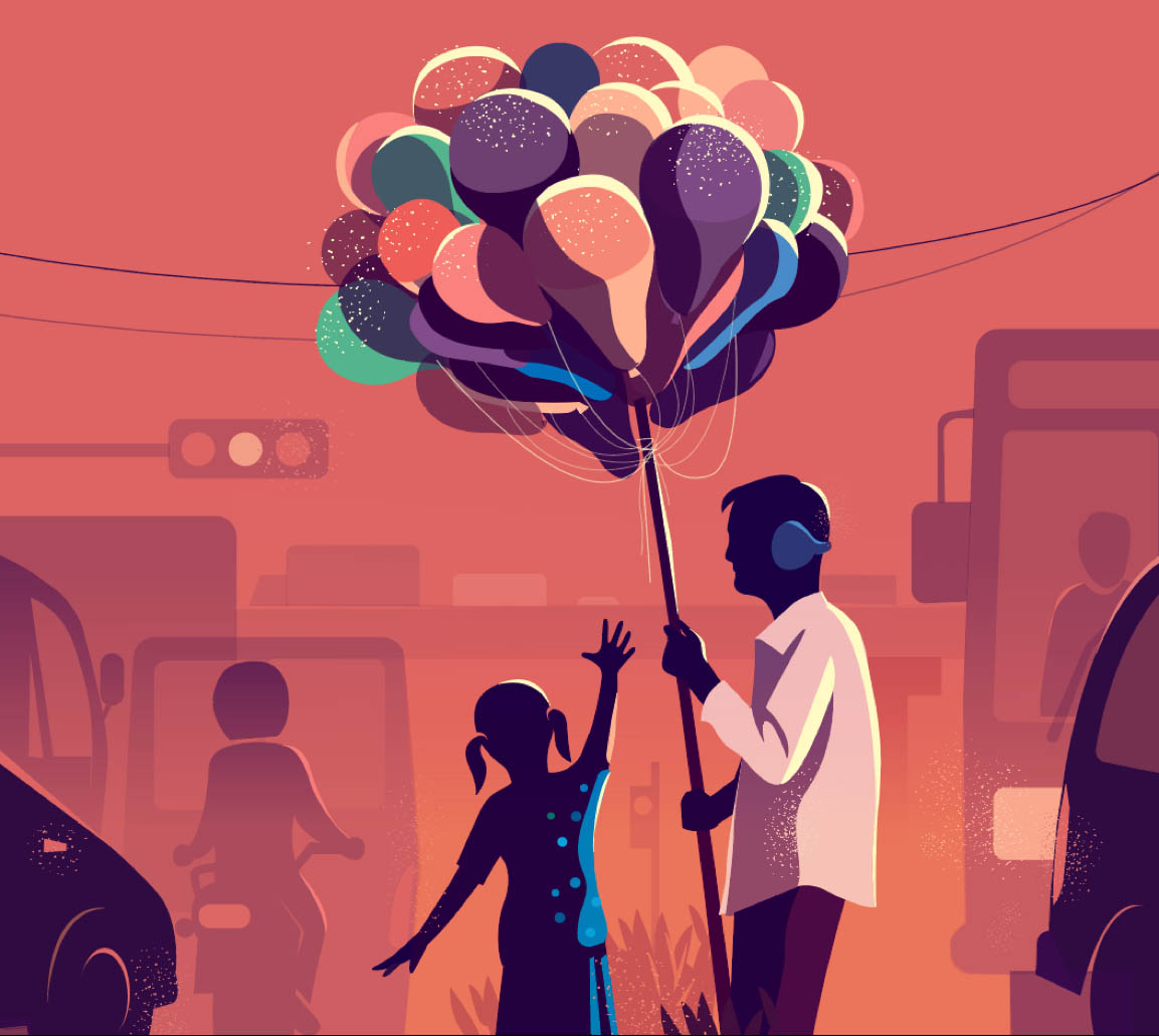 digital illustration balloons seller by ranganath krishnamani