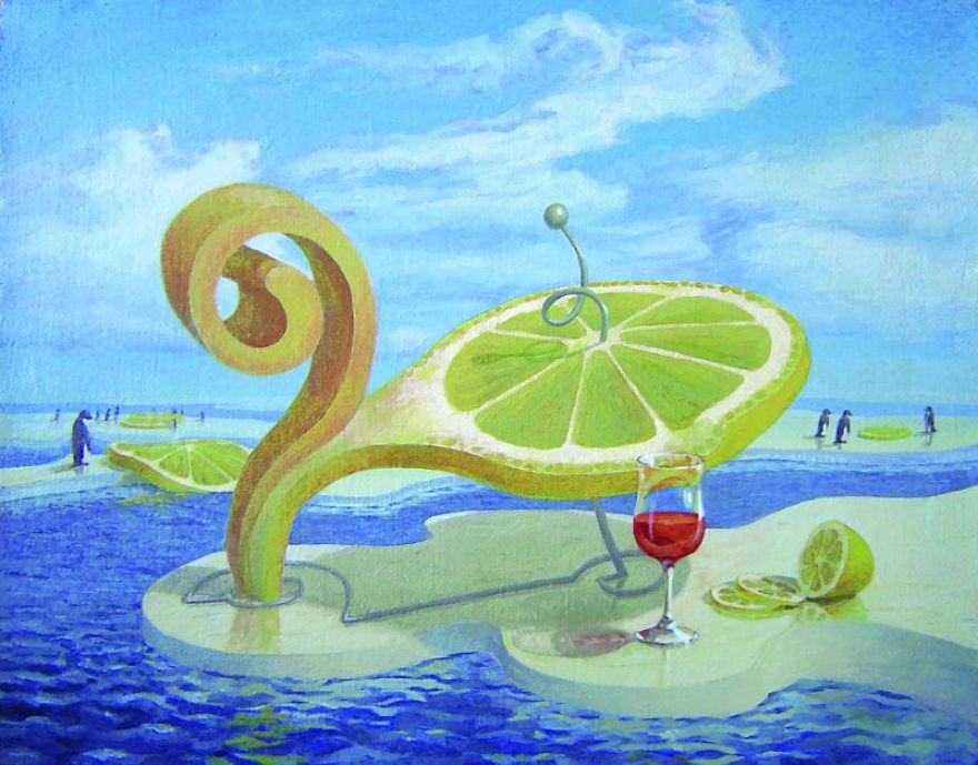 surreal oil painting lemon ice by vitaly urzhumov