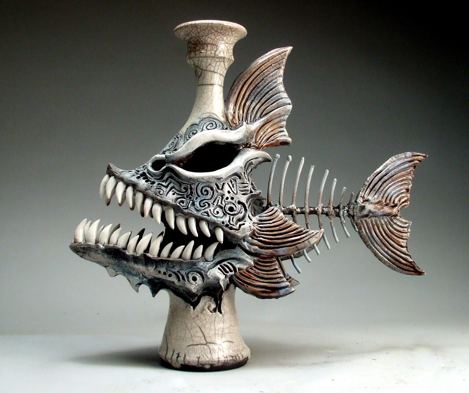 ceramic sculpture fish scales jug by mitchell grafton