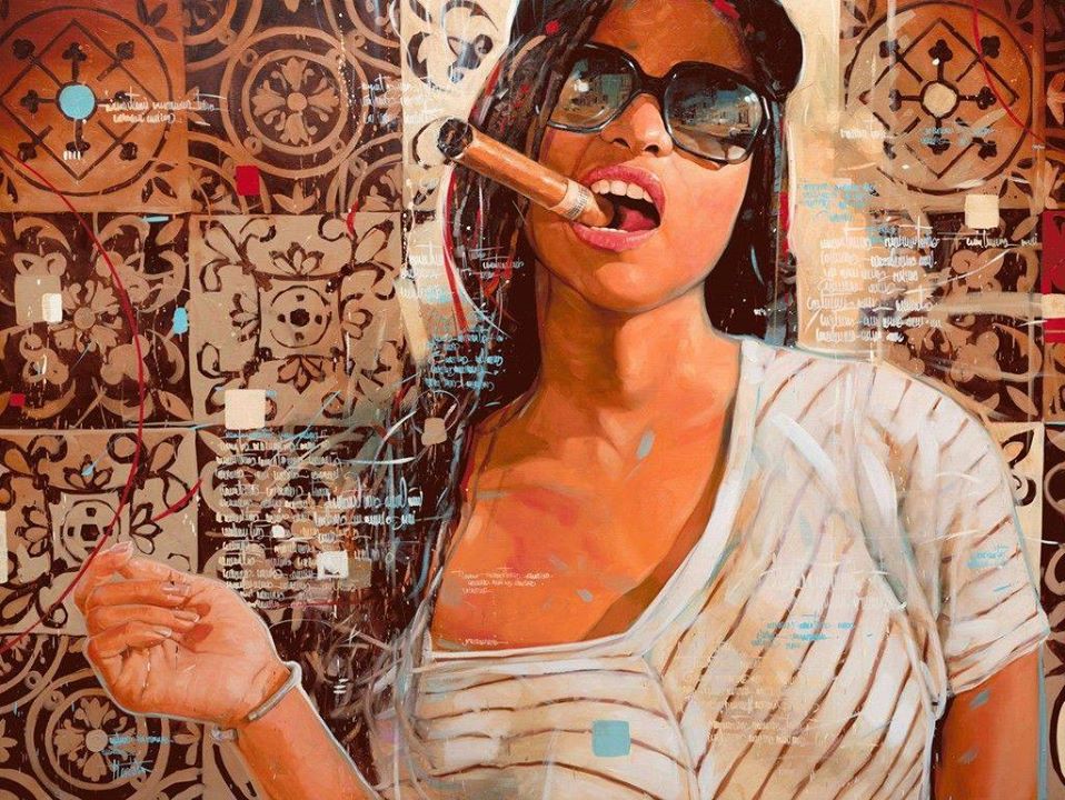 painting cigar woman cuba by yunior hurtado torress
