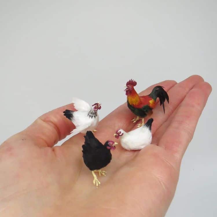 miniature polymer clay sculpture fowls by fanni sandor