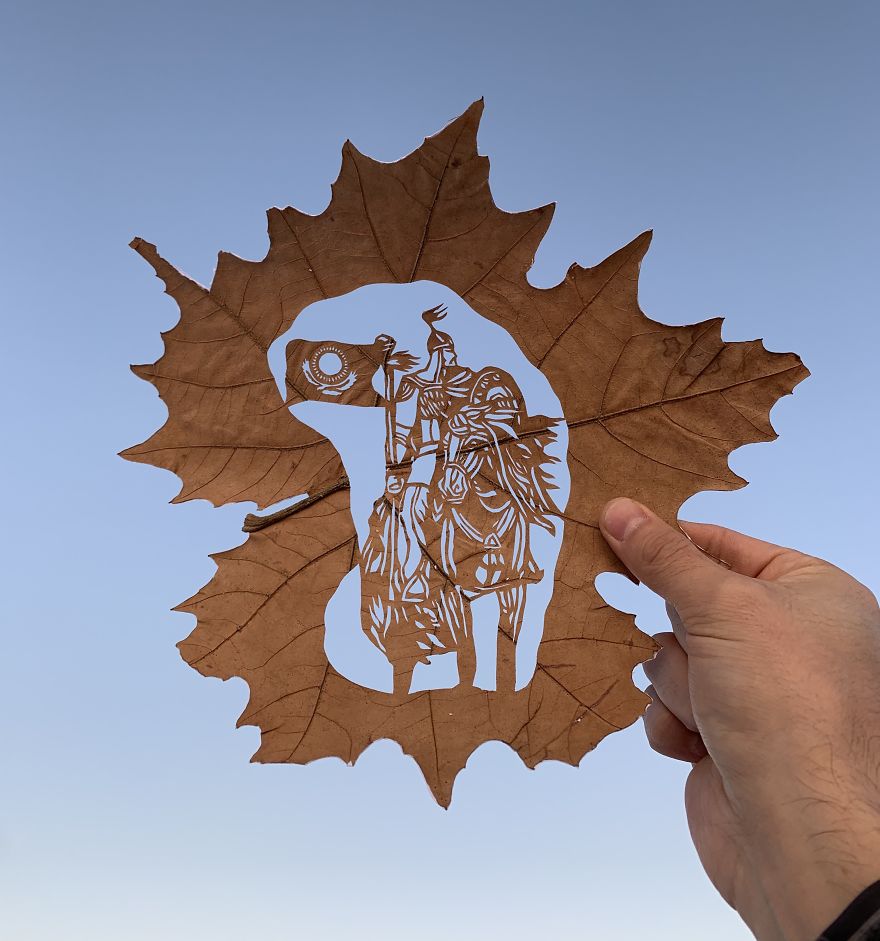 leaf cutout art warrior by kanat nurtazin
