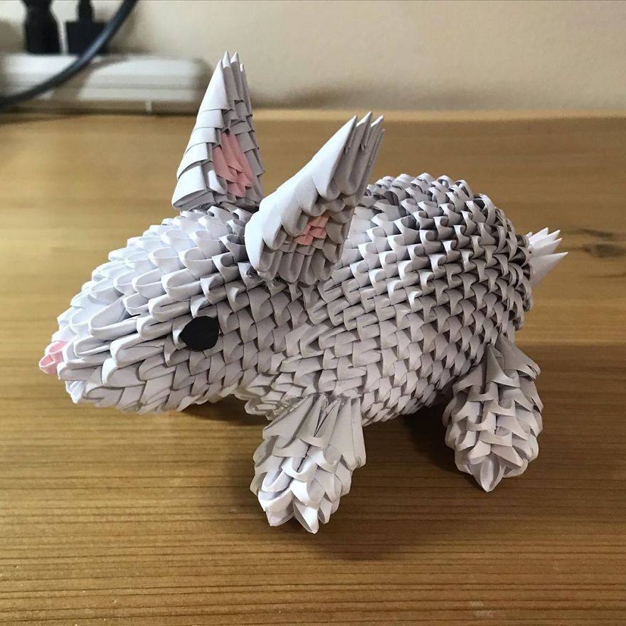 paper animal sculpture rabbit by faith chung