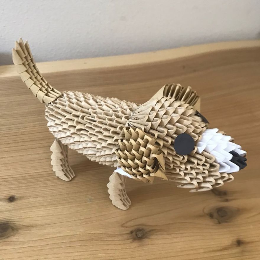 paper animal sculpture dog by faith chung