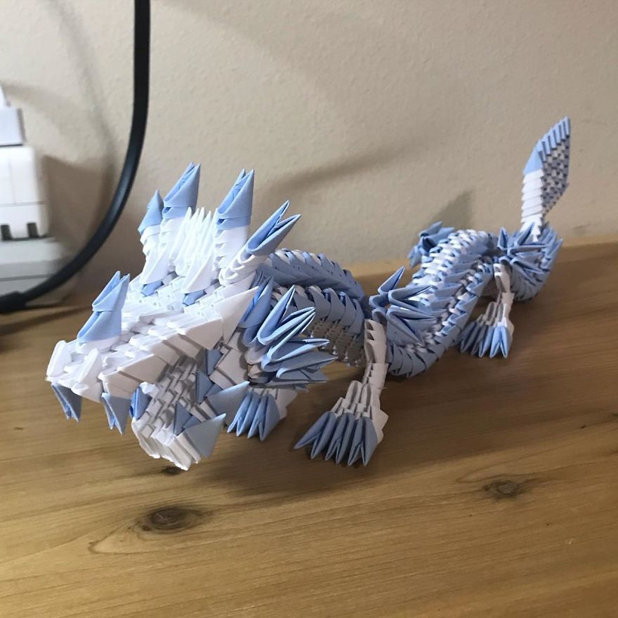 paper animal sculpture dragon by faith chung