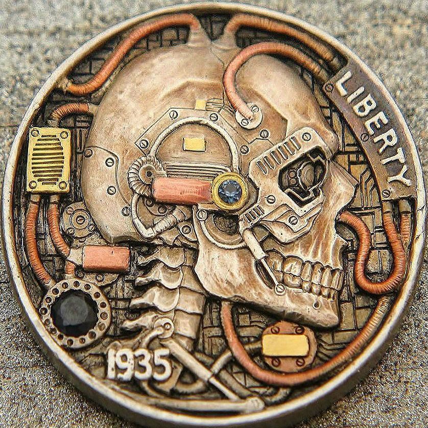 hobo nickel coin sculpture engraving bas relief