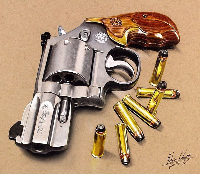 hyper realistic gun color pencil drawing