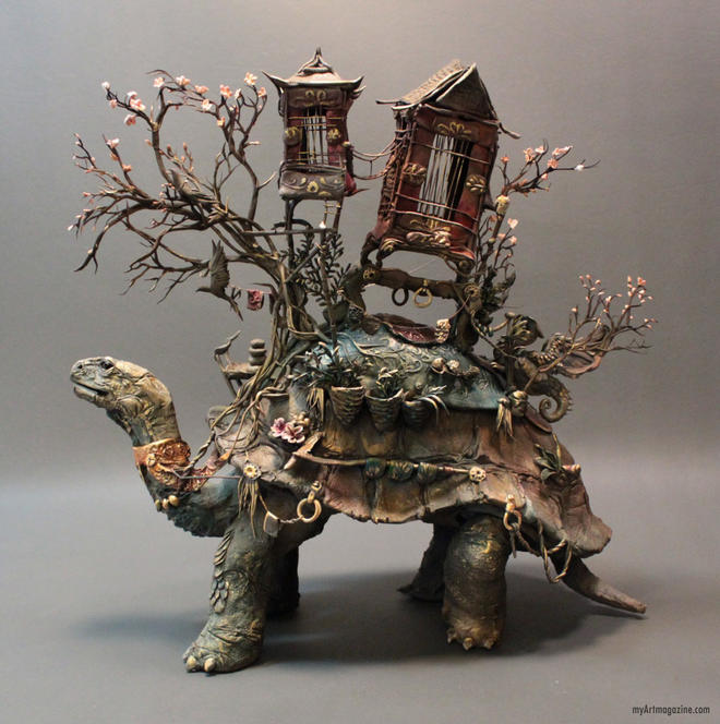 sculpture surreal tortoise by ellen june