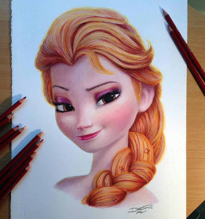 cartoon girl color pencil drawing by dino