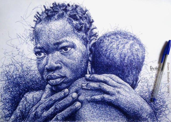 father and son pen drawing by enam