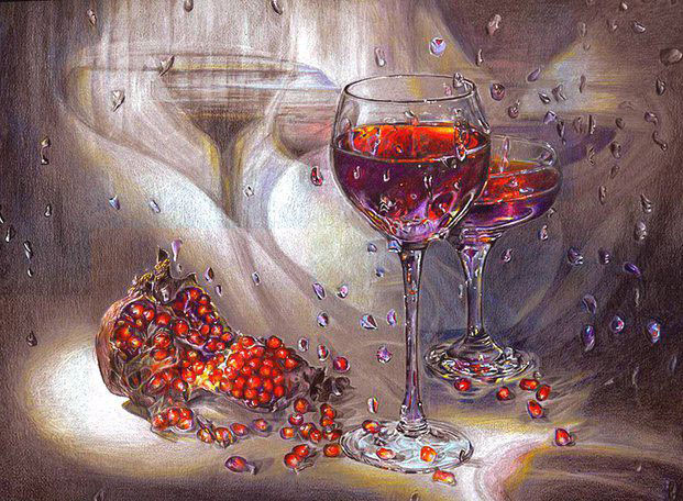 wine color pencil drawing by maria