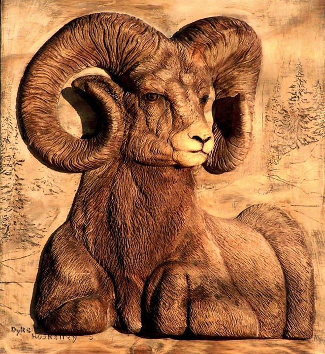 wood carving animal sheep