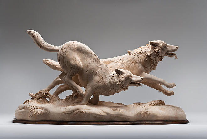 wood carving animal wolves