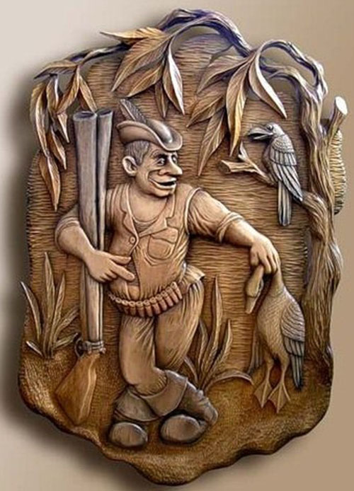 wood carving art hunting man