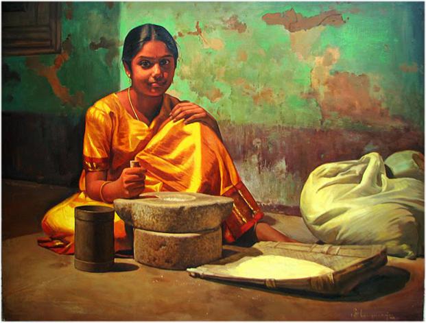 girl indian paintings by ilayaraja -  13