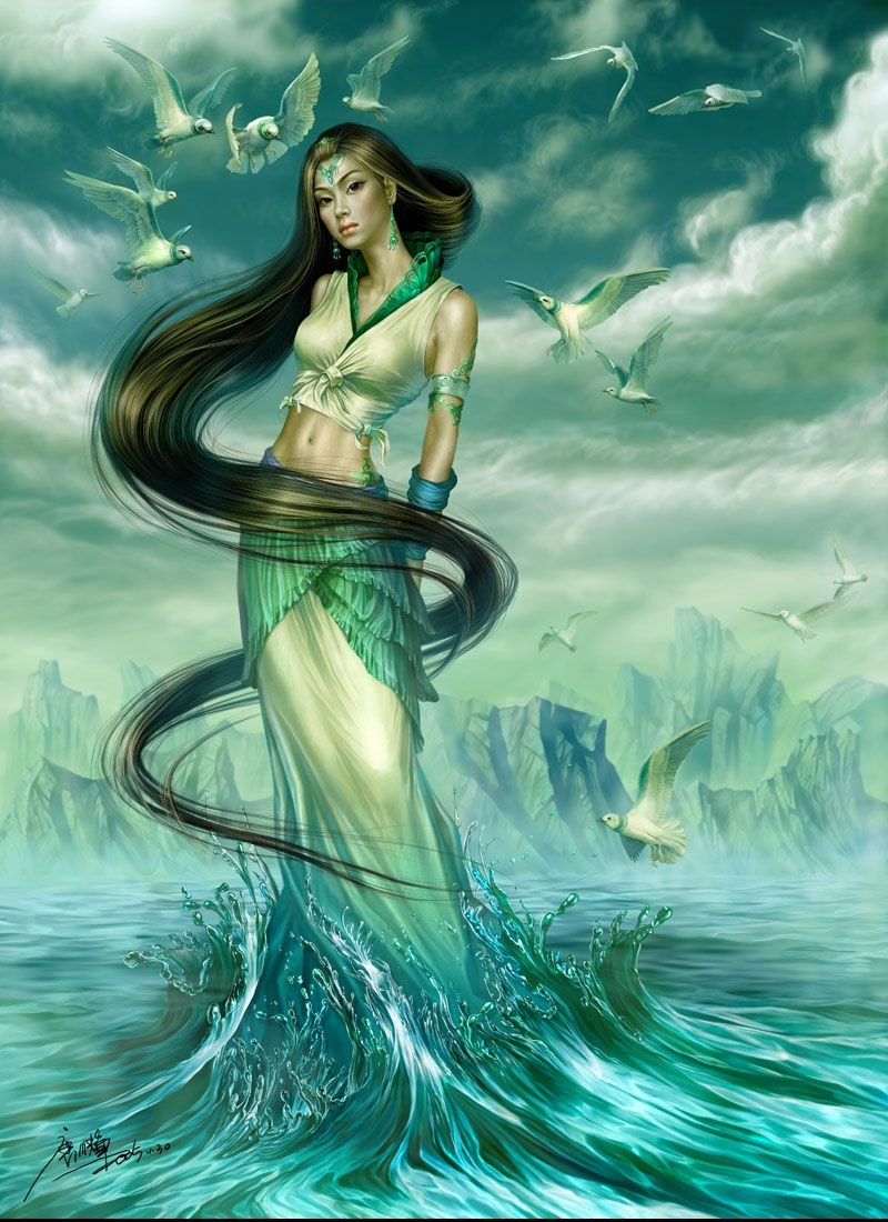17 green girl fantasy art by yuehui tang