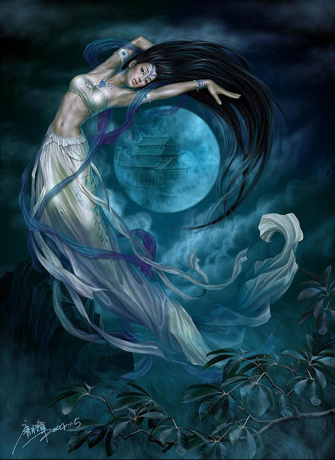 moon girl fantasy art by yuehui tang