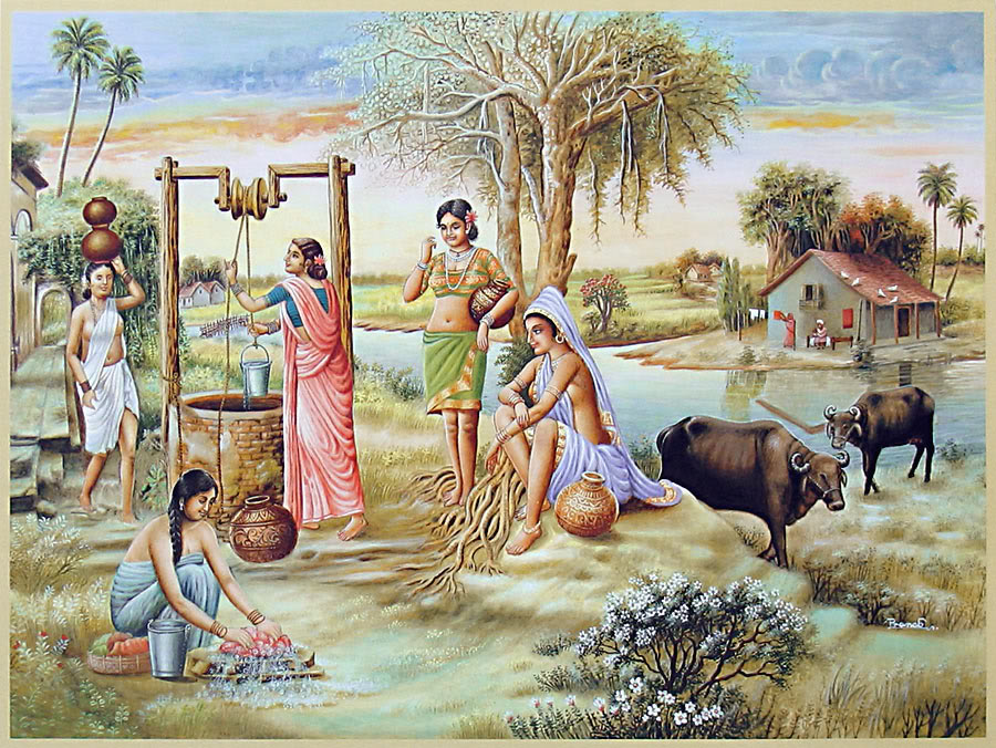 20 village well indian paintings