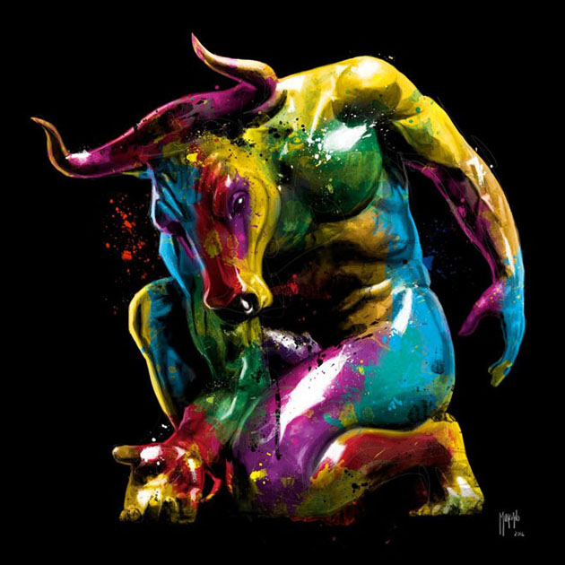 5 bull colorful paintings by patrice murciano