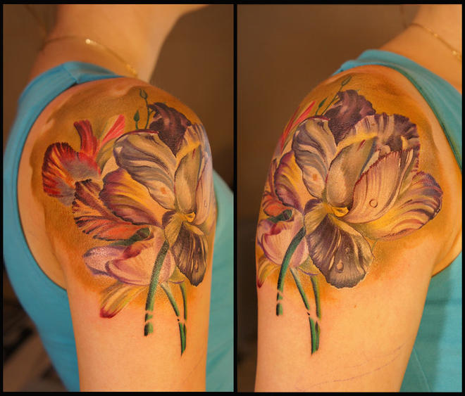 color flowers tattoos women grimmy