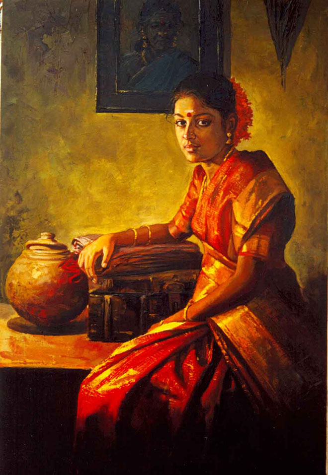 indian painting tamil woman ilayaraja -  6