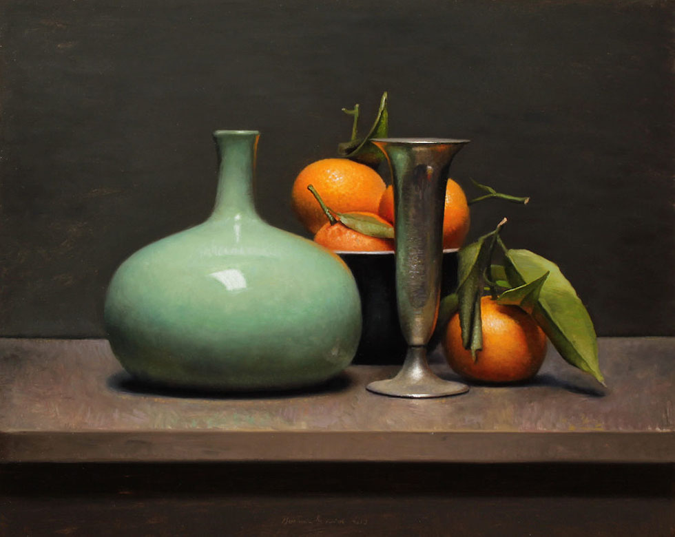 green vase still life painting -  9