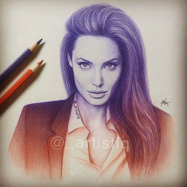 angelina jolie color pencil drawing by artistiq