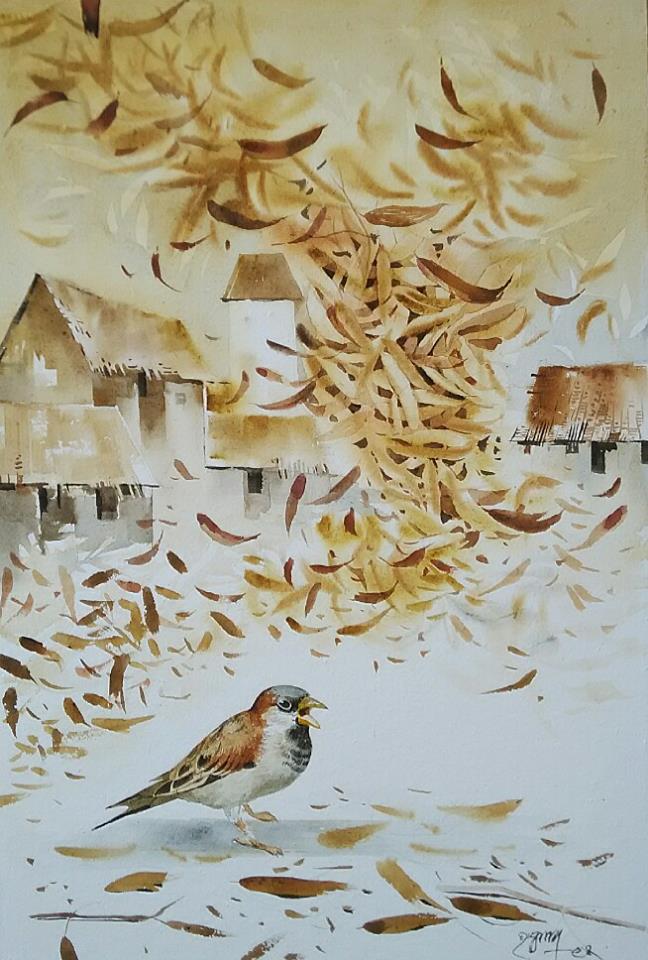 bird watercolor painting by raghunath sahoo