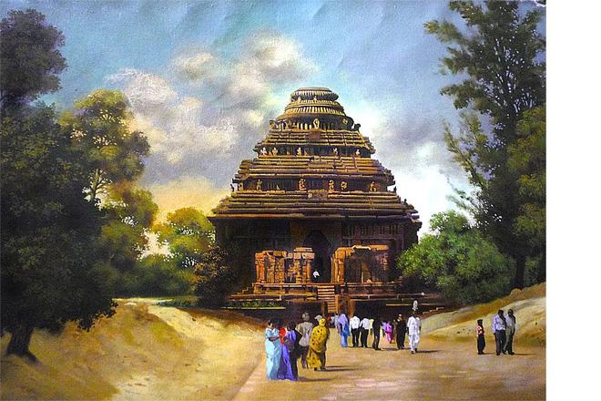 konark temple acrylic painting by raghunath sahoo