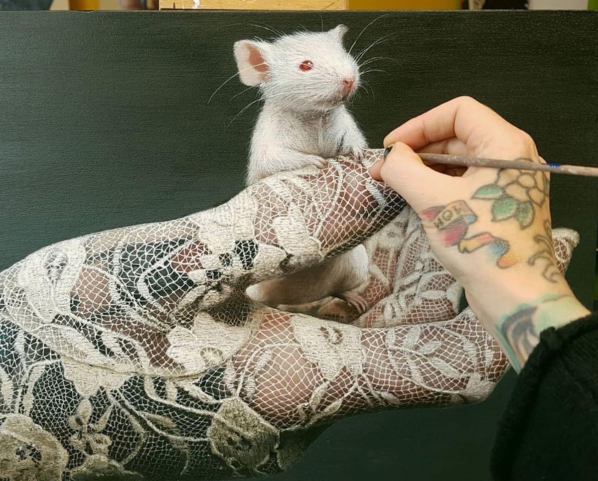 painting mice in hand by jackee sandelands