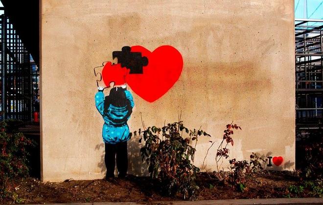 missing piece heart creative street art work